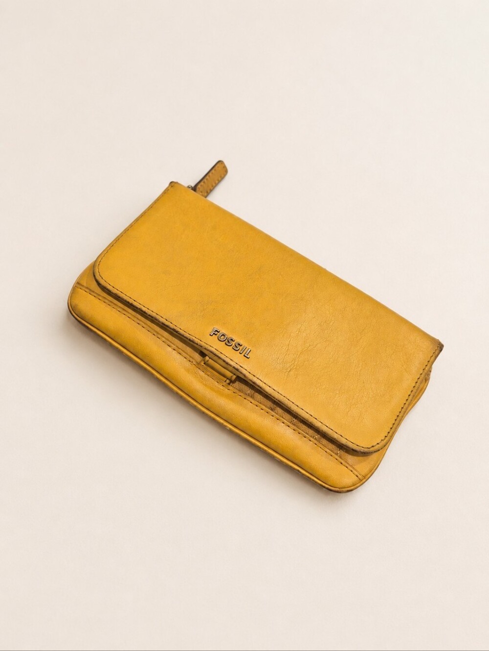 Fossil Mustard Yellow Leather RFID Wallet/ Checkbook Organizer